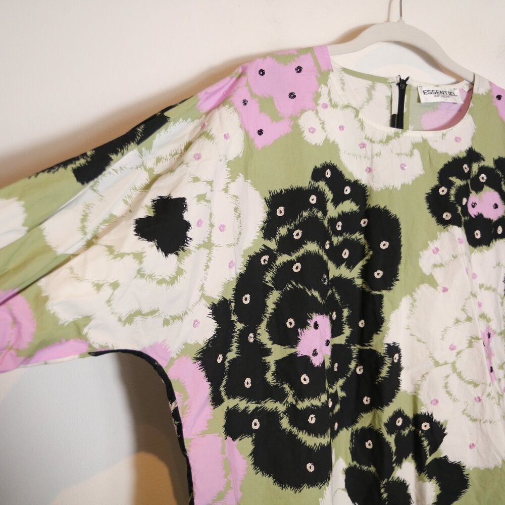 Essentiel Antwerp Fulberry Khaki Lilac Puff Sleeve Floral Blouse XS Preppy Artsy - Picture 6 of 10